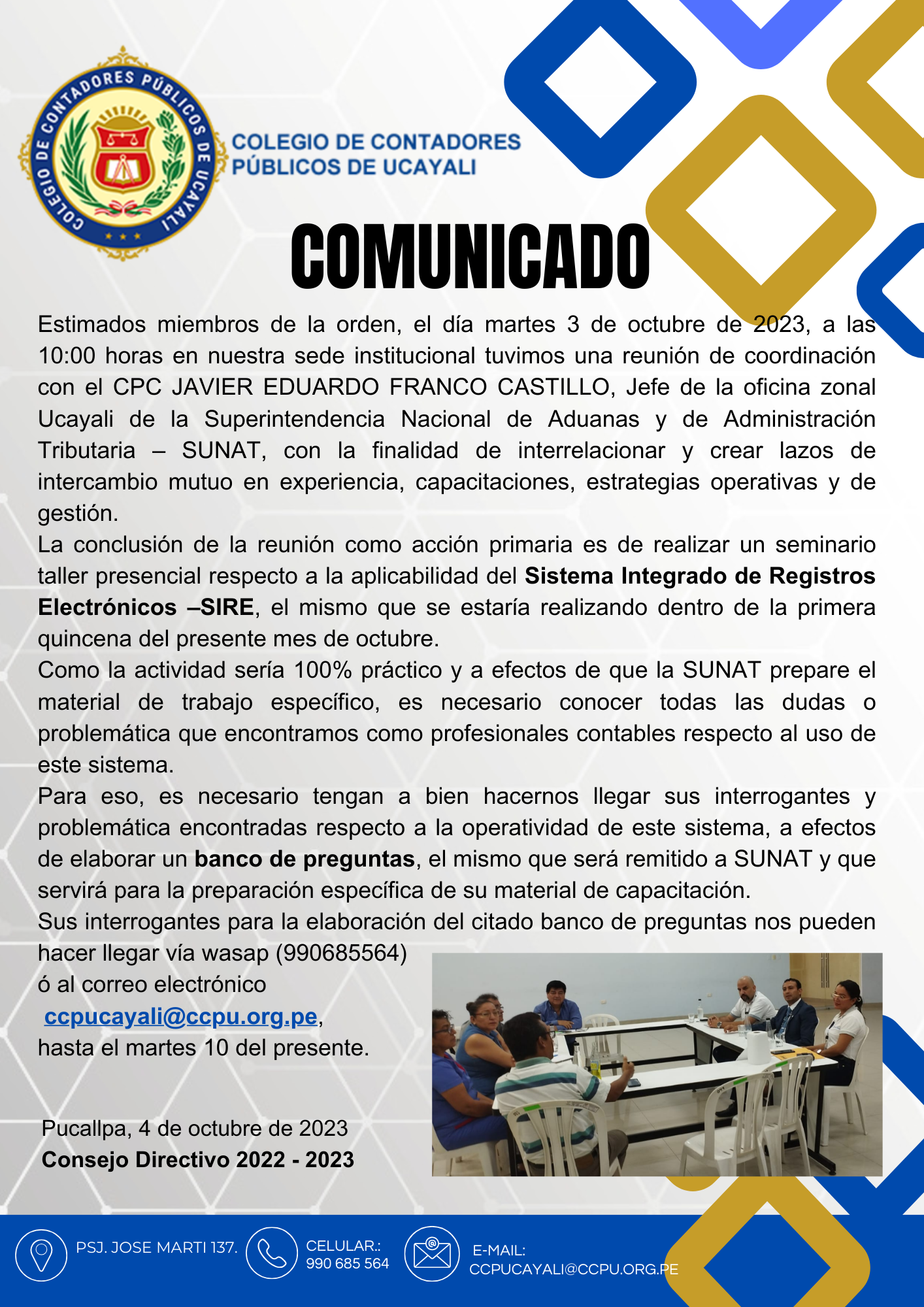 COMUNICADO. - CCPU