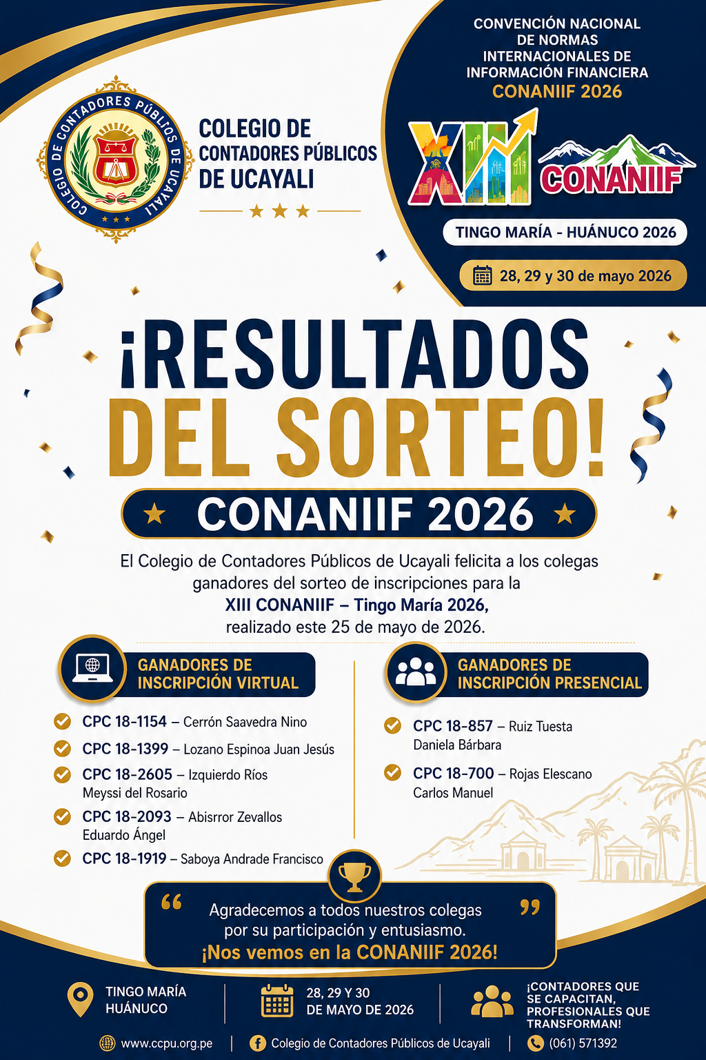 RESULTADOS DEL SORTEO – CONANIIF 2026! - CCPU